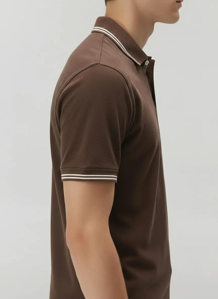 Men Coffee Polo Collar Solid T-shirt