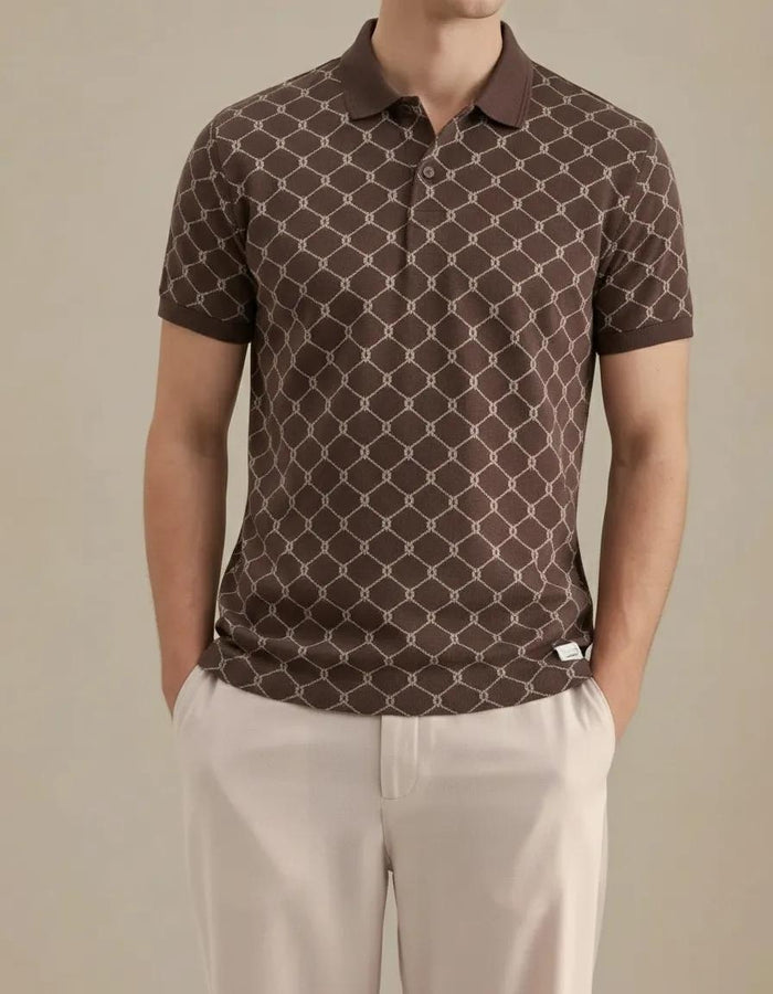Men Coffee Printed Polo Collar T-shirt