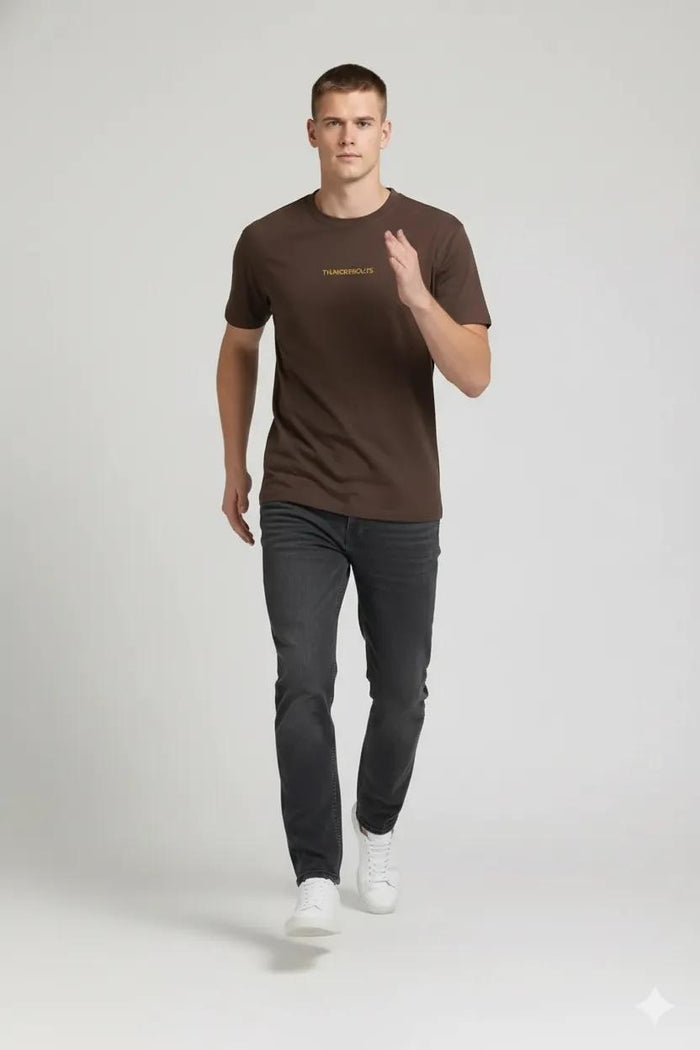 Men Coffee Printed Round Neck T-shirt