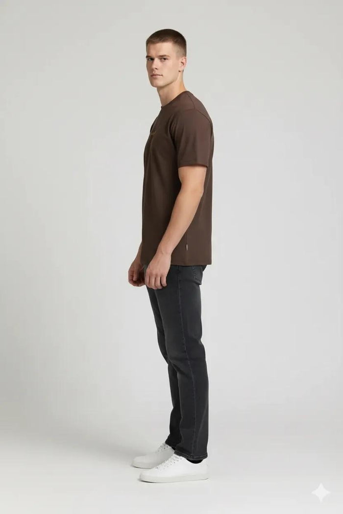 Men Coffee Printed Round Neck T-shirt