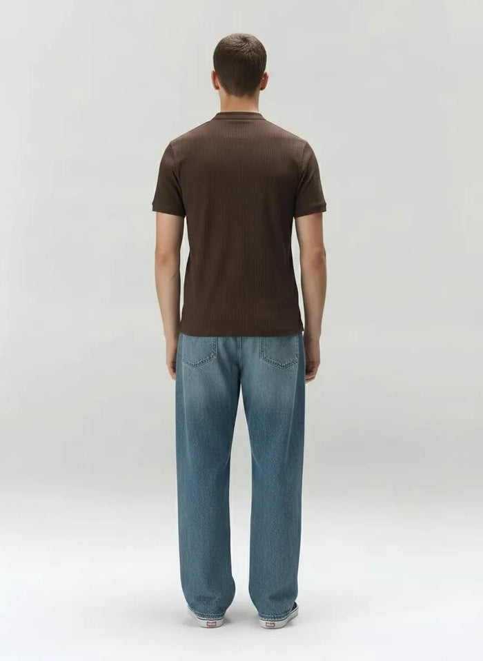 Men Coffee Solid High Neck T-shirt