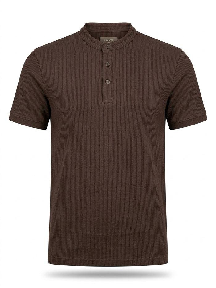 Men Coffee Solid High Neck T-shirt