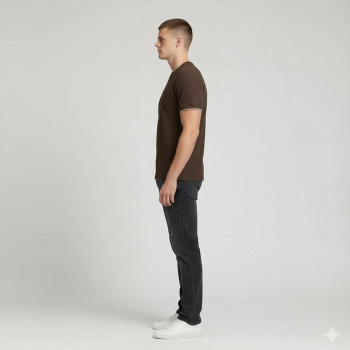 Men Coffee Solid Round Neck T-shirt