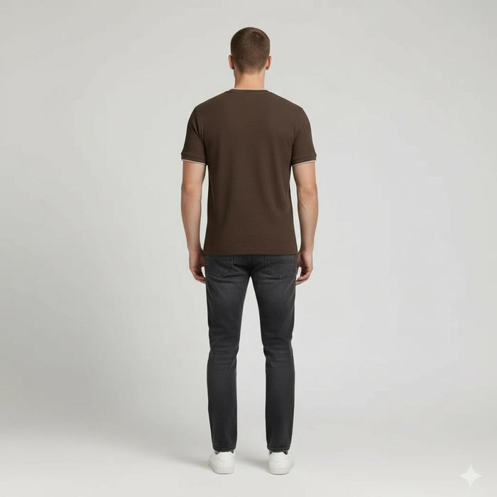 Men Coffee Solid Round Neck T-shirt