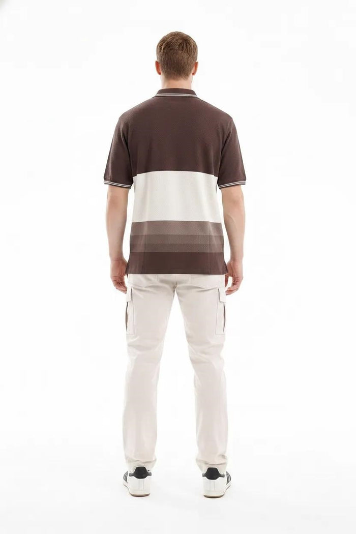Men Coffee Striped Polo Collar T-shirt
