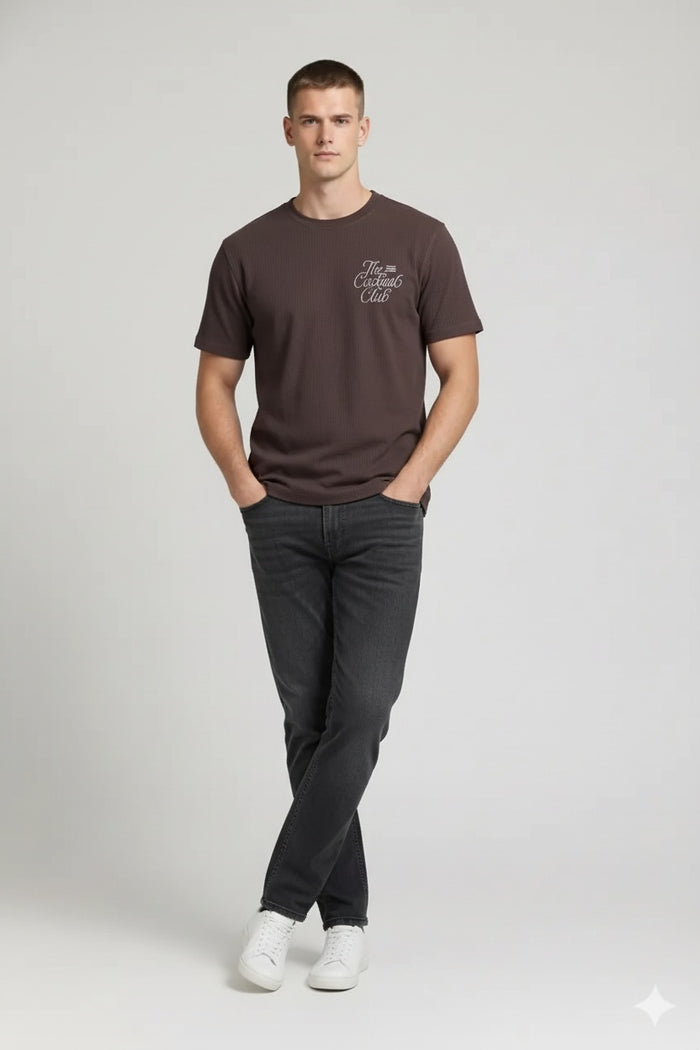 Men Coffee Typography Printed Round Neck Cotton T-shirt