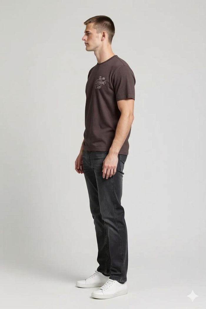 Men Coffee Typography Printed Round Neck Cotton T-shirt