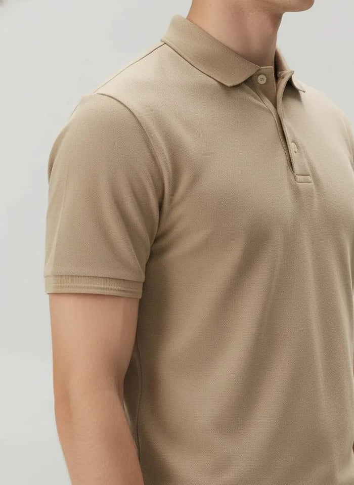 Men Cold Coffee Polo Collar Solid T-shirt