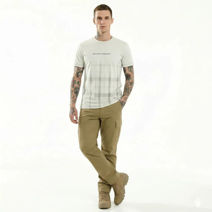 Men Cream Checked T-shirt