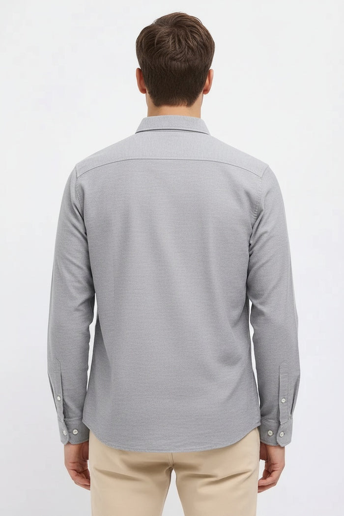 Men Dark Grey Polo Neck Solid Casual Shirt