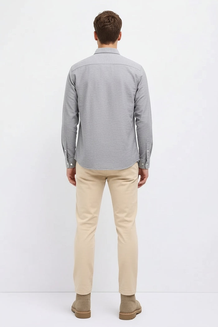 Men Dark Grey Polo Neck Solid Casual Shirt