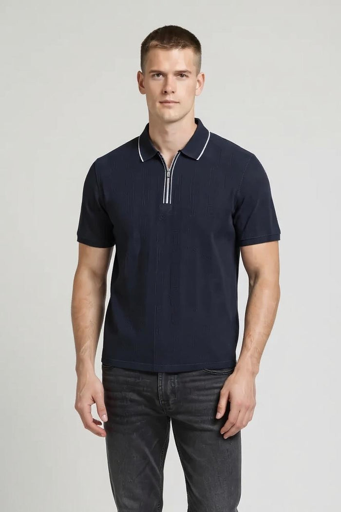 Men Dark Navy Polo Collar Solid T-shirt