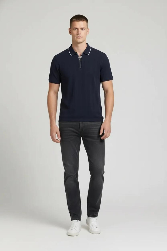 Men Dark Navy Polo Collar Solid T-shirt