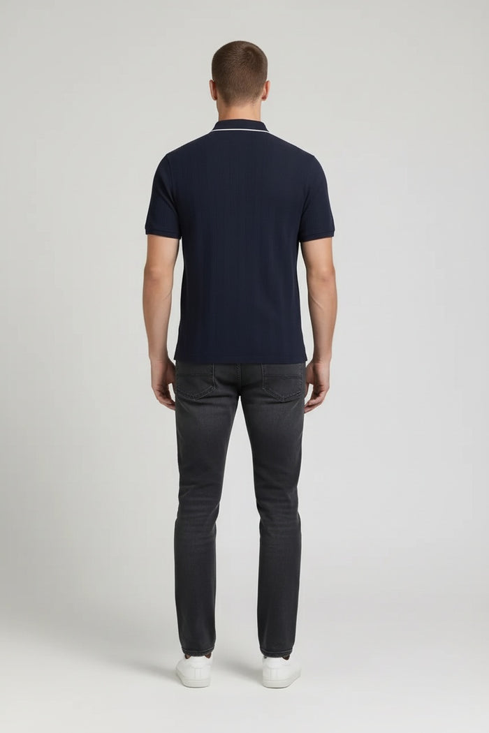 Men Dark Navy Polo Collar Solid T-shirt