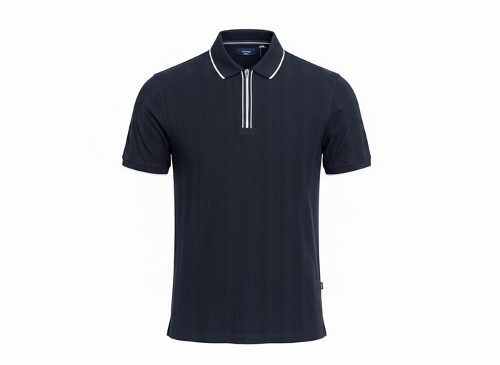 Men Dark Navy Polo Collar Solid T-shirt