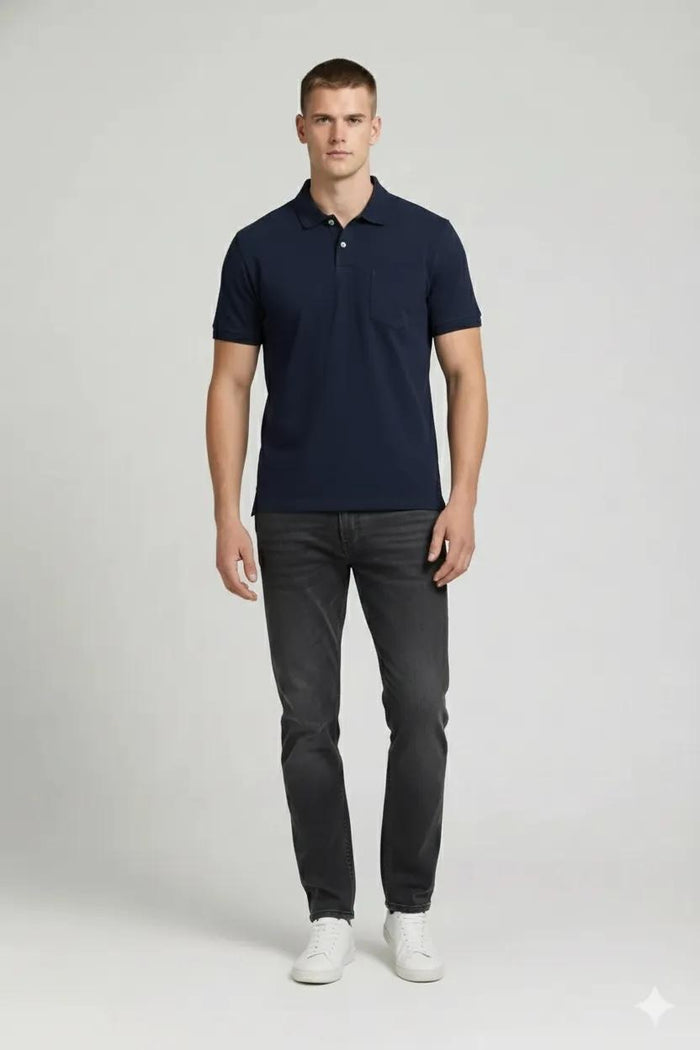 Men Dark Navy Polo Collar T-shirt