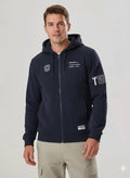 Men Dark Navy Printed Hooded Sweatshirt