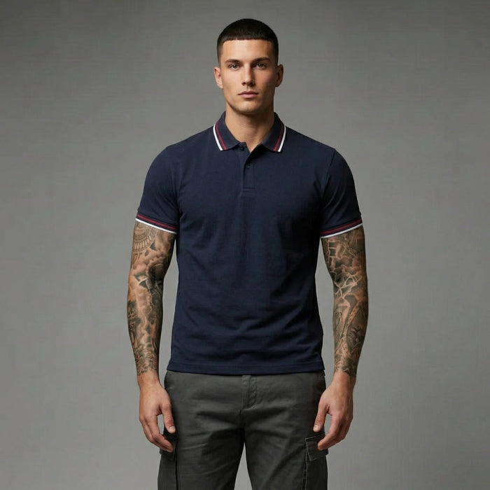 Men Dark Navy Sold Polo Collar T-shirt