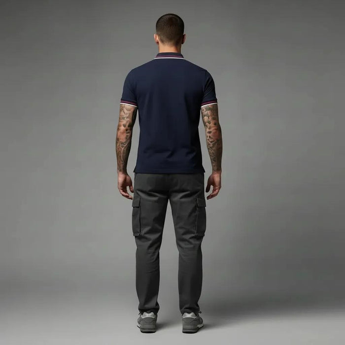 Men Dark Navy Sold Polo Collar T-shirt