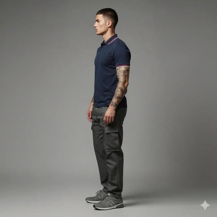 Men Dark Navy Sold Polo Collar T-shirt