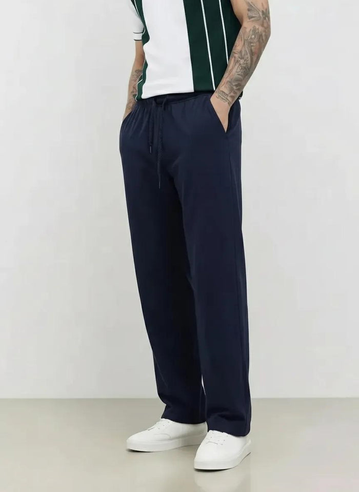 Men Dark Navy Solid Regular Fit Track Pants
