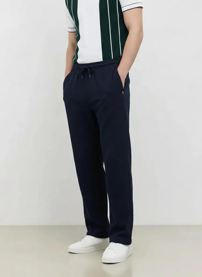 Men Dark Navy Solid Regular Fit Track Pants