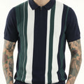 Men Dark Navy Striped Polo Collar T-shirt