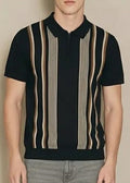 Men Dark Navy Striped Polo Collar T-shirt