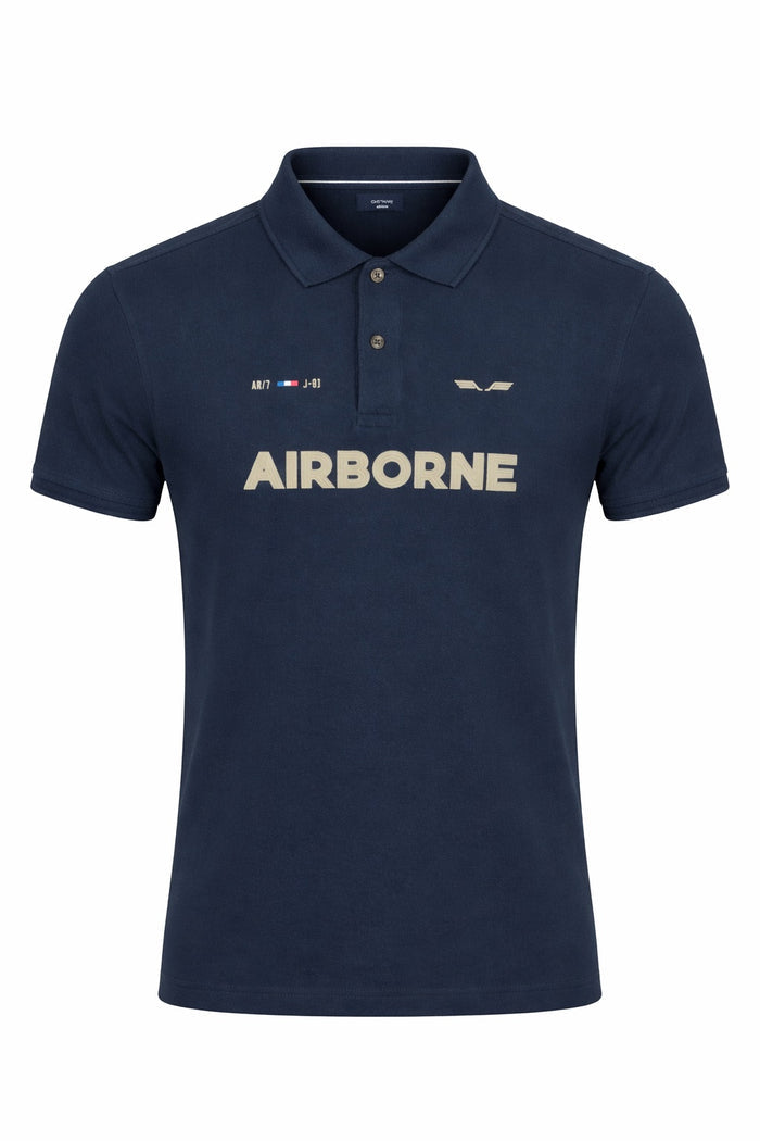 Men Dark Navy Typography Printed Polo Collar T-shirt