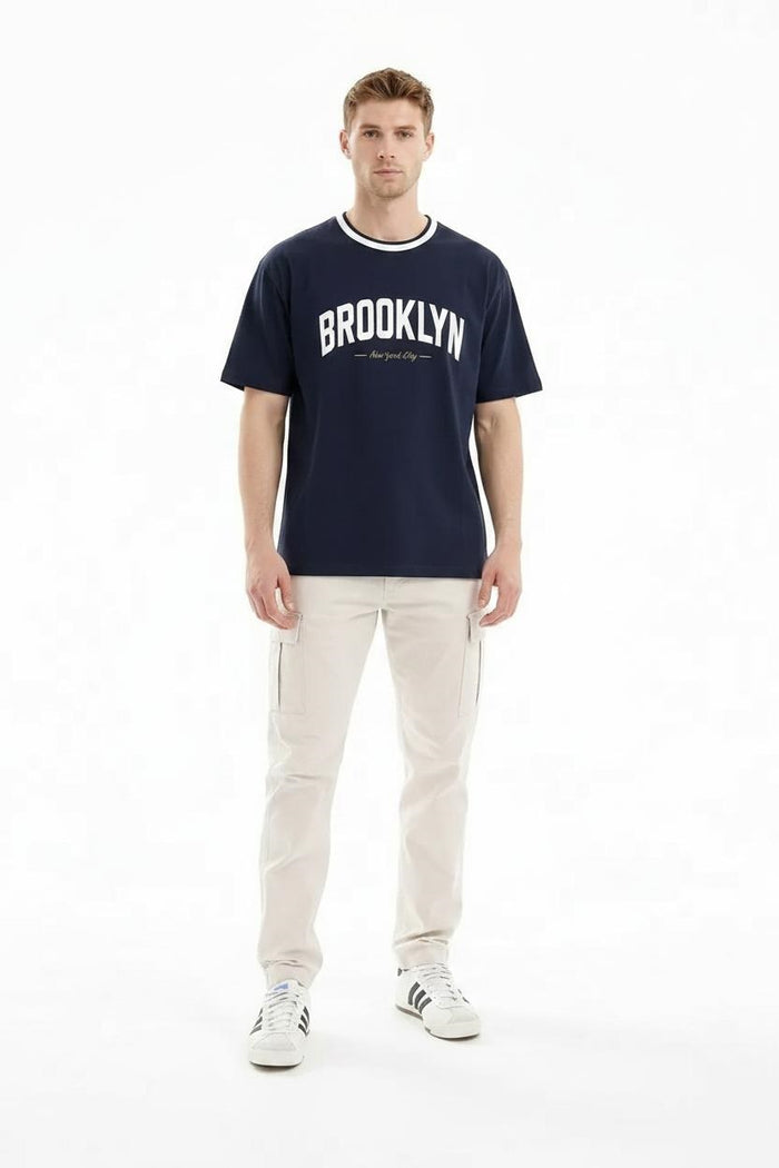 Men Dark Navy Typography Printed T-shirt
