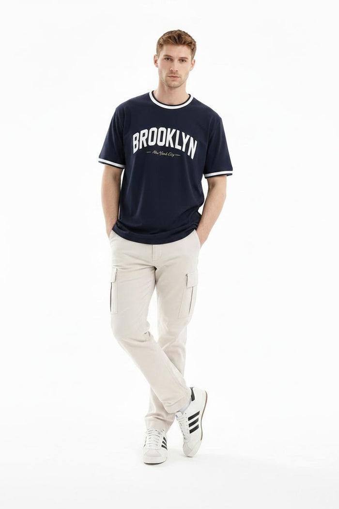 Men Dark Navy Typography Printed T-shirt