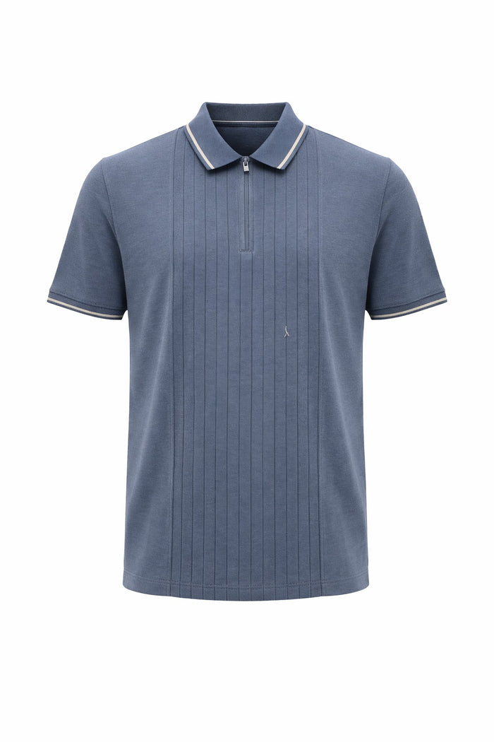 Men Deep Blue Striped Polo Collar T-shirt