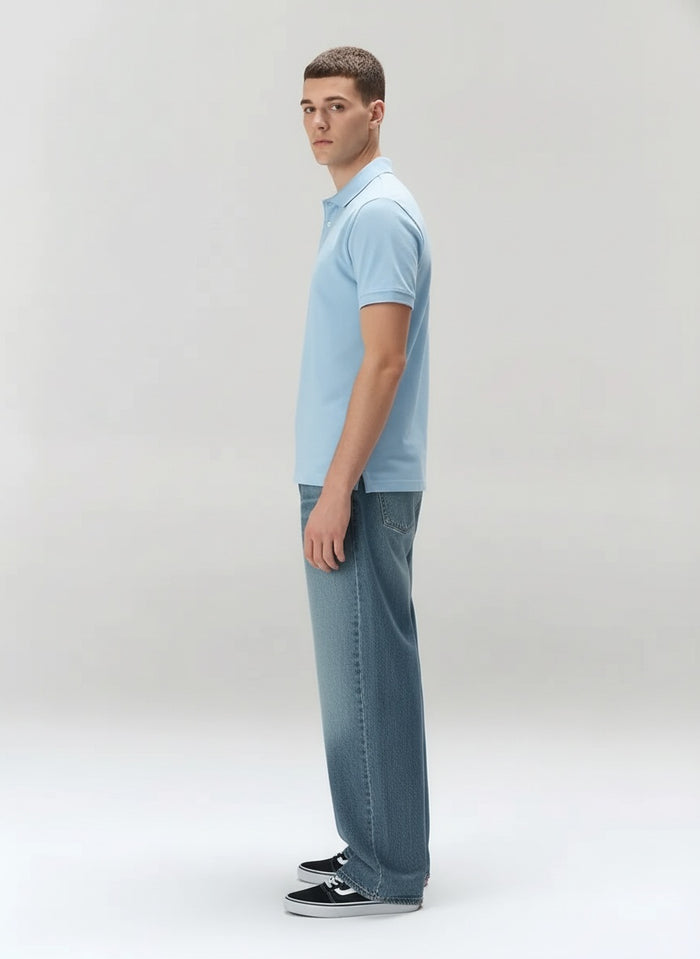Men Delicate Blue Polo Collar Solid T-shirt