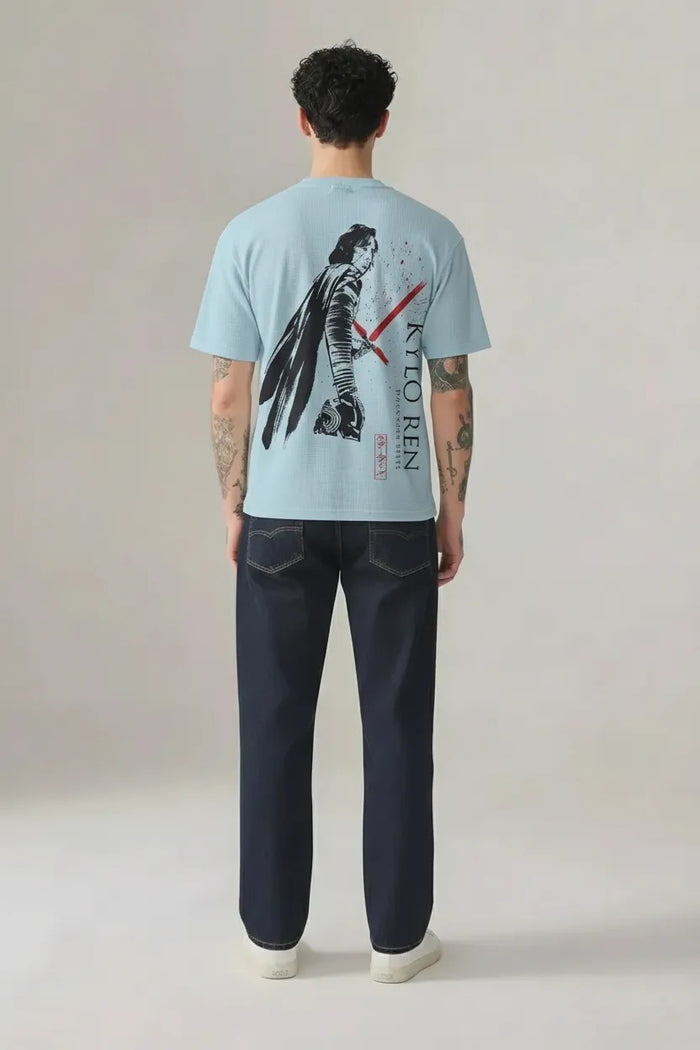 Men Delicate Blue Star Wars Printed T-shirt