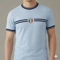 Men Delicate Blue Striped Round Neck T-shirt
