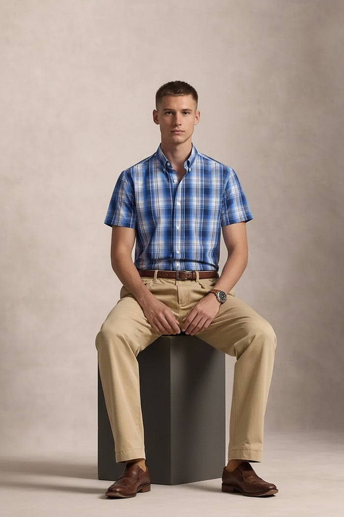 Men Denim Checked Casual Shirt