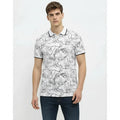 Men Denim Floral Printed Polo Collar Tropical T-shirt