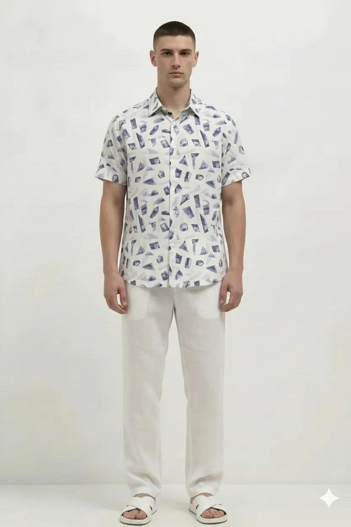 Men Denim Printed Casual Shirt