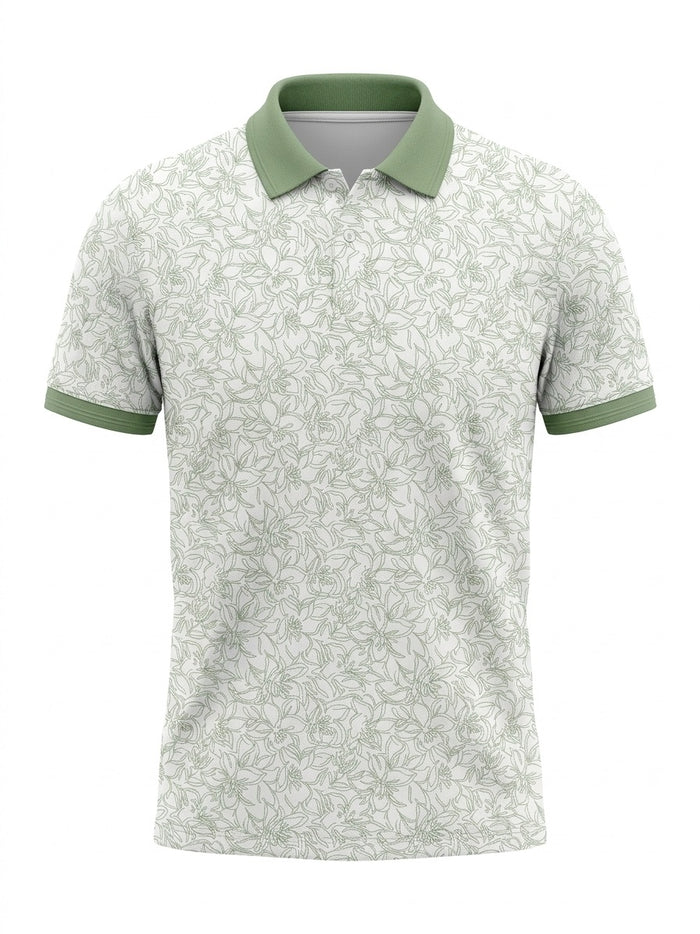 Men Desert Sage Floral Printed Polo Collar T-shirt
