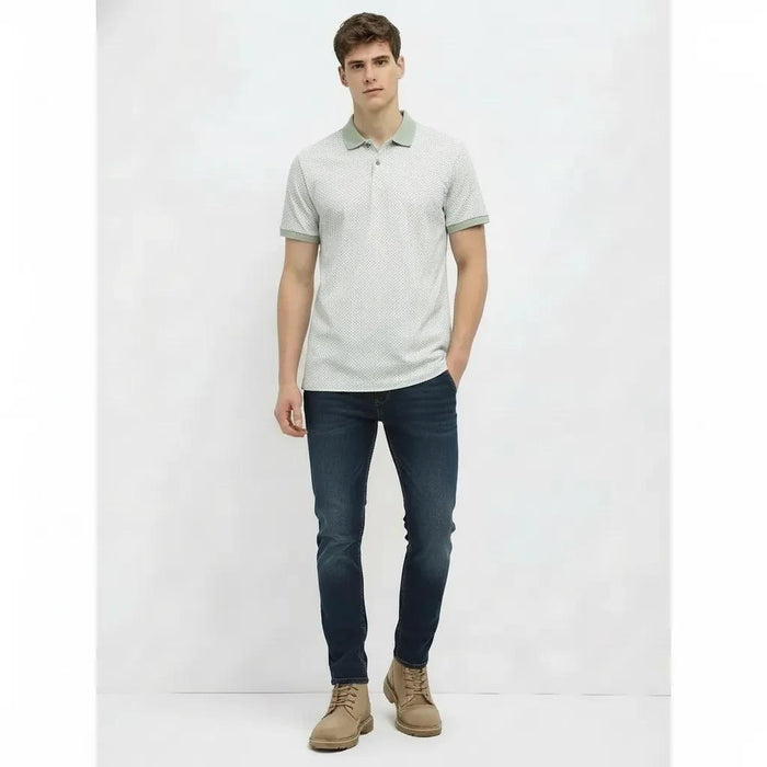 Men Desert Sage Polo Collar Self Design T-shirt