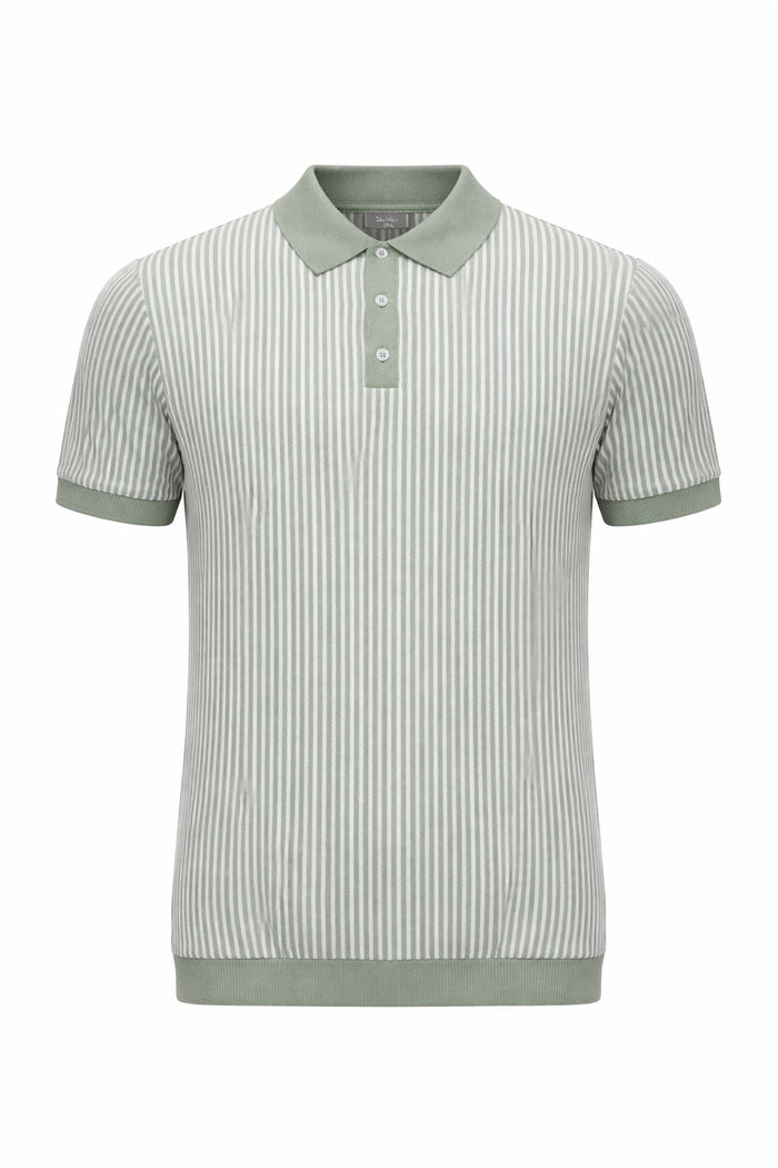 Men Desert Sage Striped Polo Collar T-shirt
