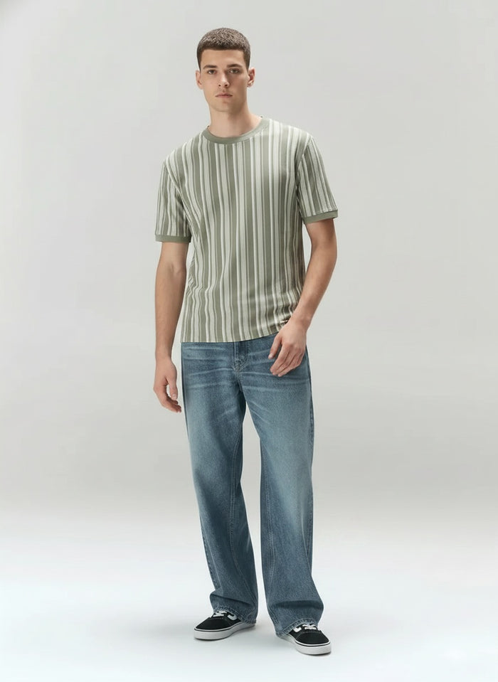 Men Desert Sage Striped Round Neck T-shirt