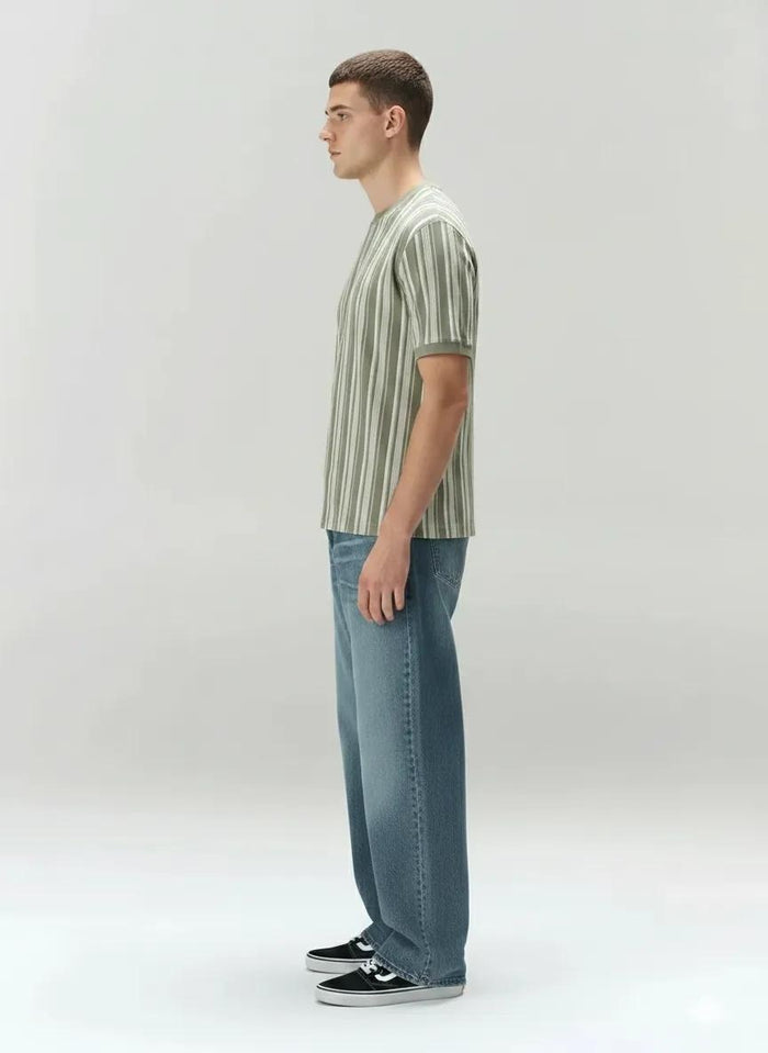 Men Desert Sage Striped Round Neck T-shirt