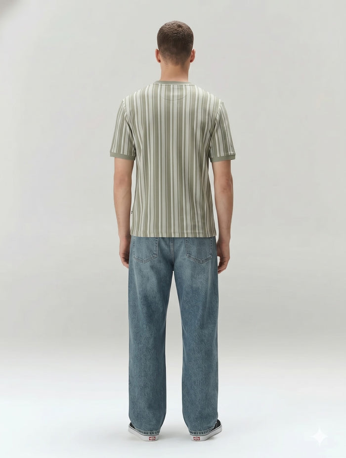 Men Desert Sage Striped Round Neck T-shirt