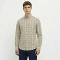 Men Dusty Mustard Tartan Checked Button-Down Collar Cotton Casual Shirt