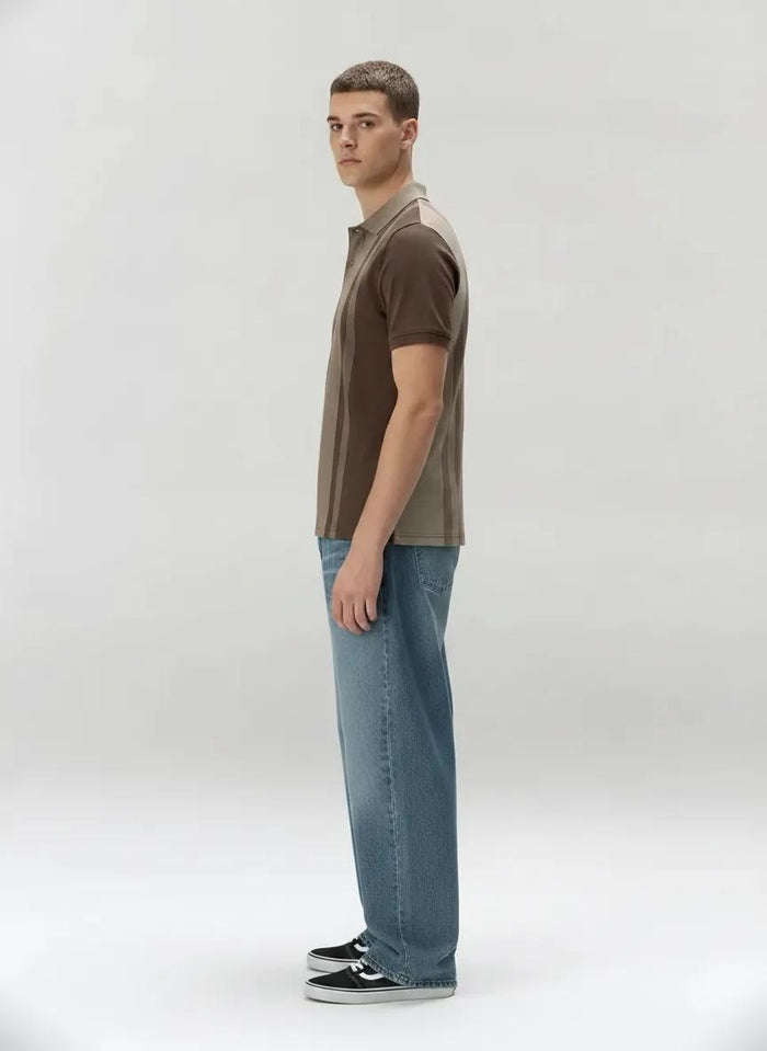 Men Espresso Colourblocked Polo Collar T-shirt