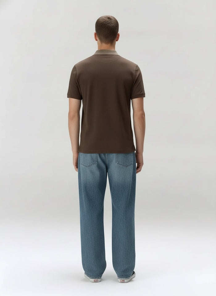 Men Espresso Colourblocked Polo Collar T-shirt