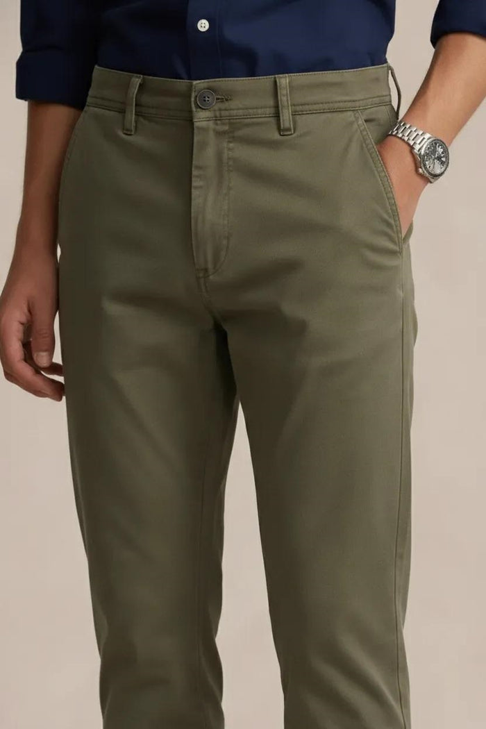 Men Espresso Mid-Rise Chinos Trousers