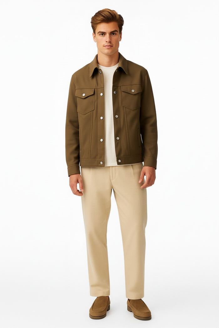 Men Espresso Suede Woven Jacket
