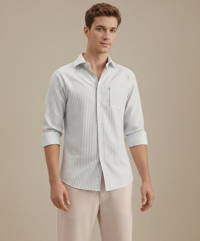 Men Fern Multi Stripes Polo Neck  Casual Shirt